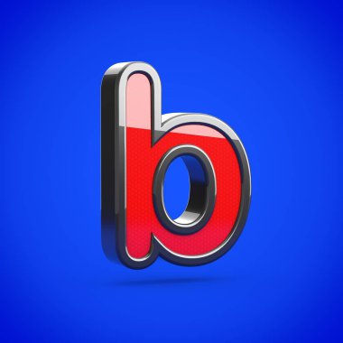Süper kahraman B harfi küçük. 3D render mavi arka plan üzerinde izole stilize retro kırmızı ve siyah parlak yazı tipi.