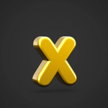 Altın harf X küçük. siyah arka plan üzerine izole altın doku ile 3D render yazı tipi.