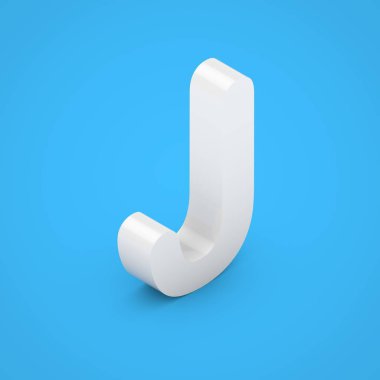 Beyaz harf J büyük harf. üzerinde mavi arka plan izole 3d render beyaz parlak izometrik yazı tipi.