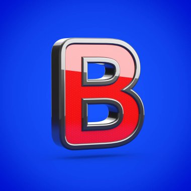 Süper kahraman mektup B büyük harf. 3D render mavi arka plan üzerinde izole stilize retro kırmızı ve siyah parlak yazı tipi.