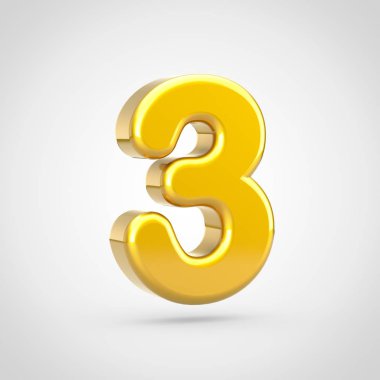 Altın sayı 3. Beyaz arka plan üzerinde izole altın doku ile 3D render yazı tipi.