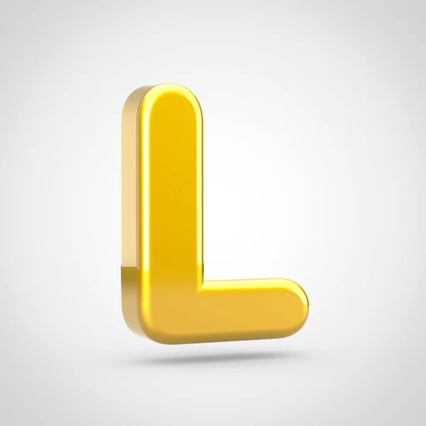 Golden letter L uppercase. 3D render font with gold texture isolated on white background.