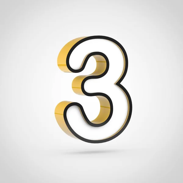 Golden Number White Face Black Outline Render Font Isolated White — Stock Photo, Image