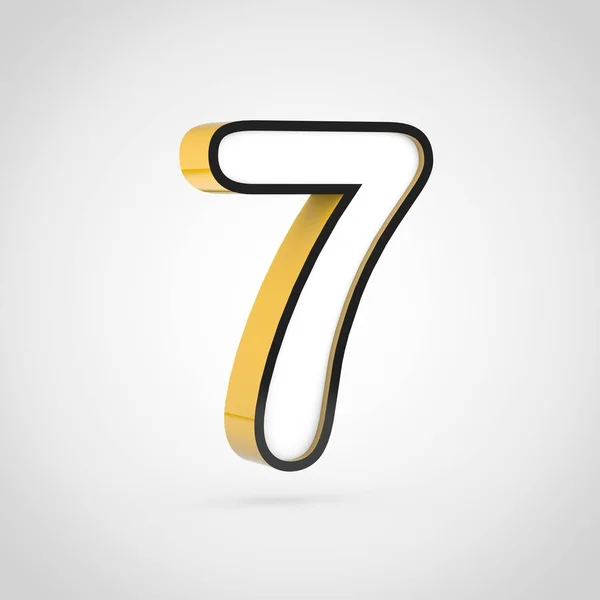 Golden Number White Face Black Outline Render Font Isolated White — Stock Photo, Image