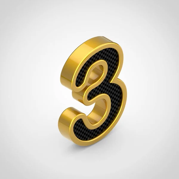 Gouden Nummer Met Zwarte Koolstofvezel Gezicht Textuur Rendering Isometrische Lettertype — Stockfoto