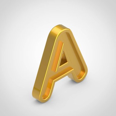 Altın bir büyük harf harf. Beyaz arka plan üzerinde izole 3d render izometrik kabartma yazı tipi.