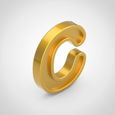 Altın harf C büyük harf. Beyaz arka plan üzerinde izole 3d render izometrik kabartma yazı tipi.