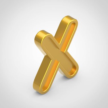 Altın harf X büyük harf. Beyaz arka plan üzerinde izole 3d render izometrik kabartma yazı tipi.