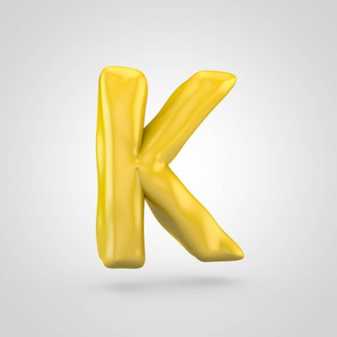 Beyaz arka plan üzerinde izole sarı hamuru harf büyük harf K