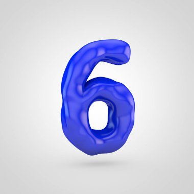 Mavi hamuru numarası beyaz arka plan üzerinde izole 6