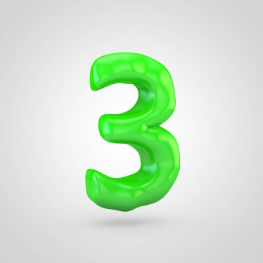 Yeşil hamuru sayısı 3 beyaz arka plan üzerinde izole