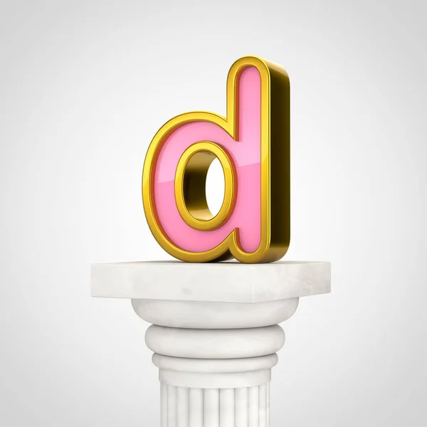 Golden Letter Lowercase Render Pink Font Gold Outline White Column — Stock Photo, Image