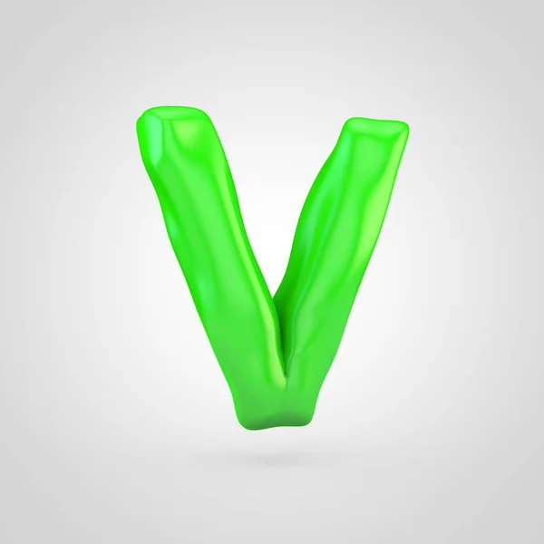 Green plasticine letter V uppercase isolated on white background