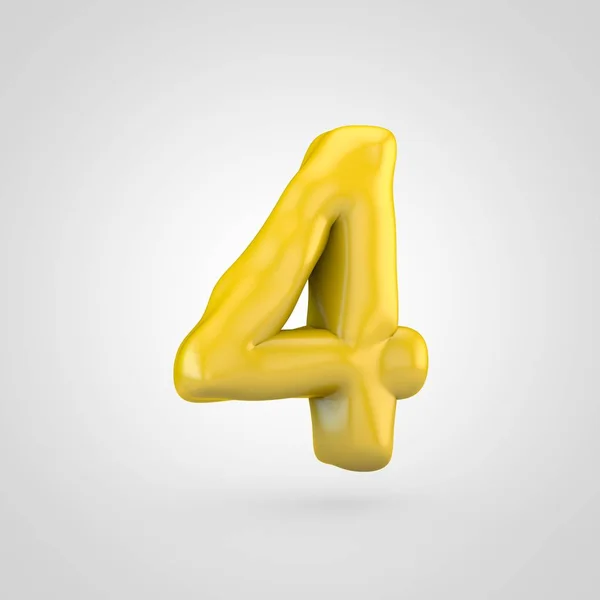 Žlutá Plastelína Číslo Izolované Bílém Pozadí — Stock fotografie