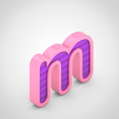 Beyaz arka plan üzerinde izole mor çizgili harf M küçük pembe