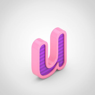 Beyaz arka plan üzerinde izole mor çizgili harf U küçük pembe