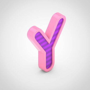 Beyaz arka plan üzerinde izole mor çizgili büyük Y harfi pembe