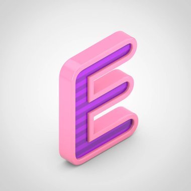 Beyaz arka plan üzerinde izole mor çizgili harf E büyük pembe