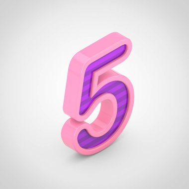 5 numaralı beyaz arka plan üzerinde izole mor çizgili pembe