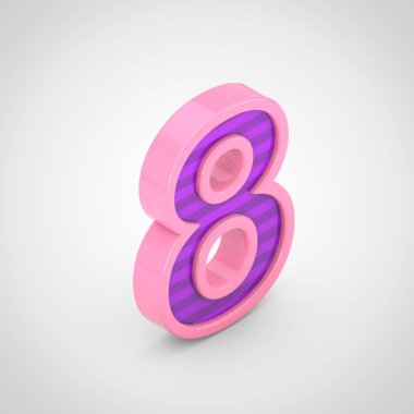 8 numaralı beyaz arka plan üzerinde izole mor çizgili pembe
