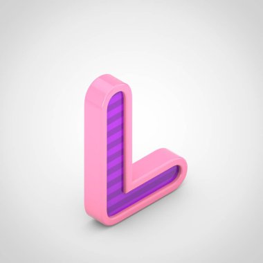 Beyaz arka plan üzerinde izole mor çizgili harf L büyük pembe