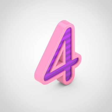 4 numaralı beyaz arka plan üzerinde izole mor çizgili pembe