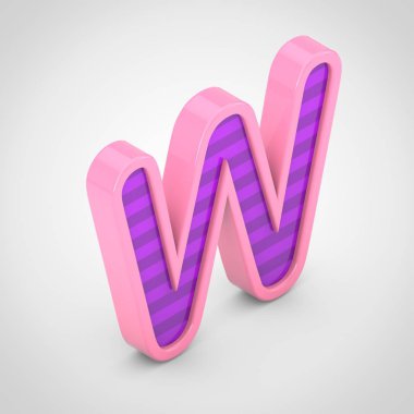 Beyaz arka plan üzerinde izole mor çizgili harf W büyük pembe