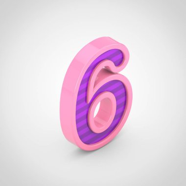 6 numaralı beyaz arka plan üzerinde izole mor çizgili pembe