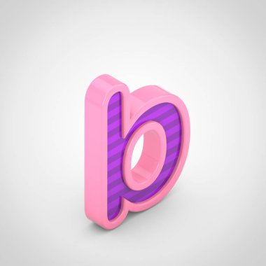 Beyaz arka plan üzerinde izole mor çizgili harf B küçük pembe