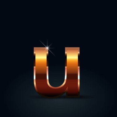 Siyah arka plan üzerine bronz harf u