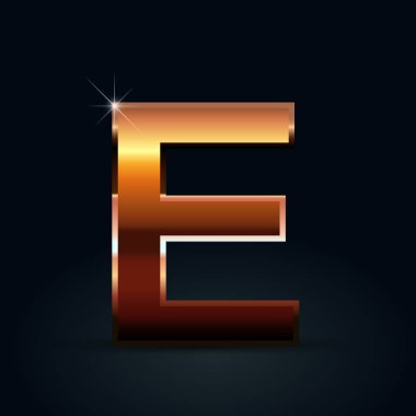 Siyah arka plan üzerine büyük E harfi bronz