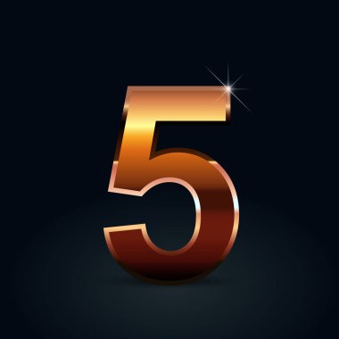 Siyah arka plan üzerine 5 numaralı bronz