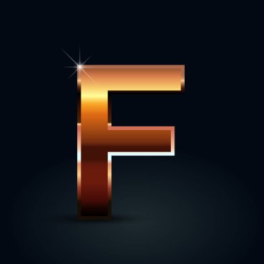 Siyah arka plan üzerine büyük F harfi bronz