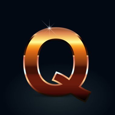 Harf Q siyah arka plan üzerine büyük bronz