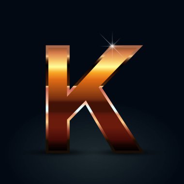 Siyah arka plan üzerine büyük K harfi bronz