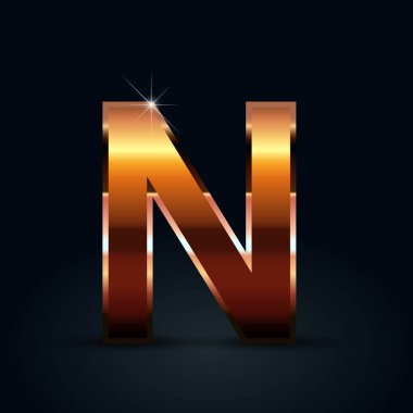 Siyah arka plan üzerine büyük N harfi bronz