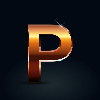 Siyah arka plan üzerine büyük P harfi bronz