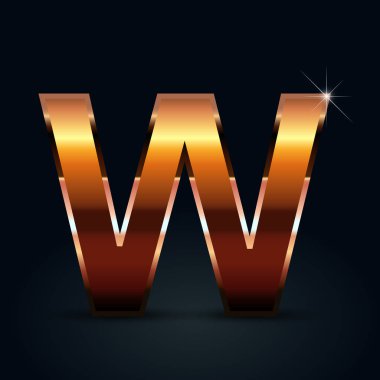 Harf W siyah arka plan üzerine büyük bronz