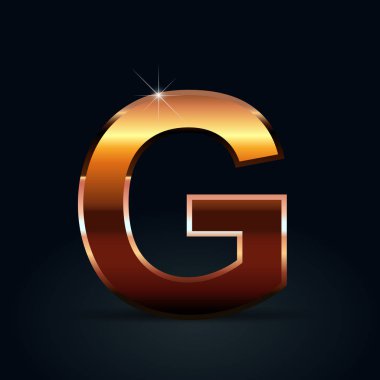 Harf G siyah arka plan üzerine büyük bronz