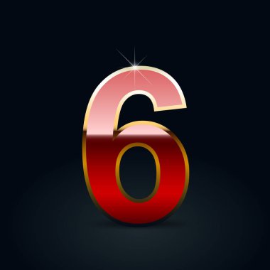 Kırmızı parlak metalik 6 numaralı siyah arka plan üzerine