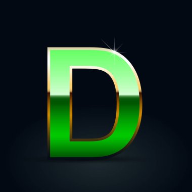 D siyah arka plan üzerine büyük yeşil parlak metalik harfi