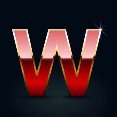 Kırmızı parlak metalik mektup siyah arka plan üzerine büyük harf W