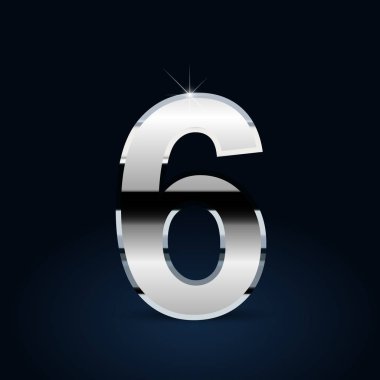 Siyah arka plan üzerine 6 numaralı krom