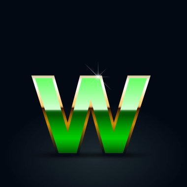 Yeşil parlak metalik harf W küçük siyah arka plan üzerine