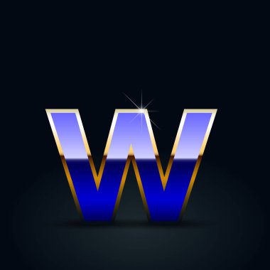 Mavi parlak metalik mektup W küçük siyah arka plan üzerine
