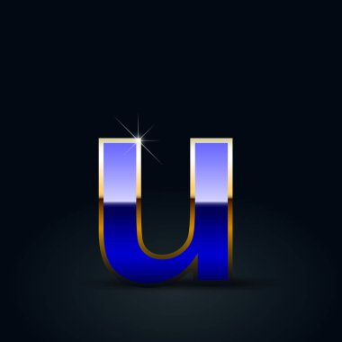 Mavi parlak metalik harf U küçük siyah arka plan üzerine