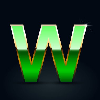 Yeşil parlak metalik mektup siyah arka plan üzerine büyük harf W