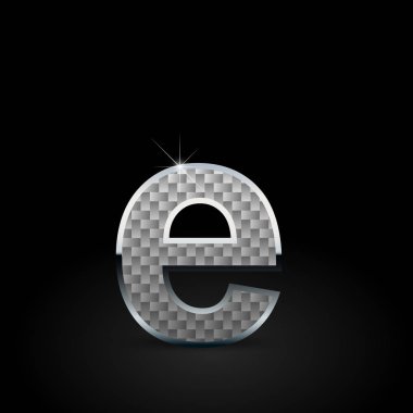 Karbon fiber E harfi küçük siyah arka plan üzerine beyaz