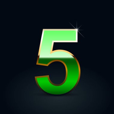 Yeşil parlak metalik sayı 5 siyah arka plan üzerine
