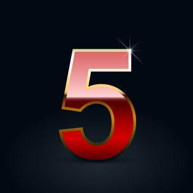 Kırmızı parlak metalik sayı 5 siyah arka plan üzerine